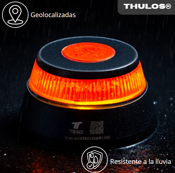 Protege tu vida y evita sanciones: Baliza V16 THULOS® homologada, geolocalizada y visible hasta 3 km.