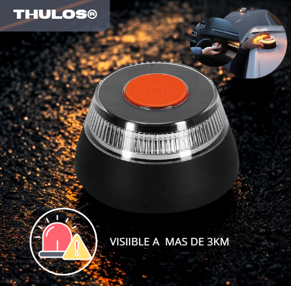 Protege tu vida y evita sanciones: Baliza V16 THULOS® homologada, geolocalizada y visible hasta 3 km.